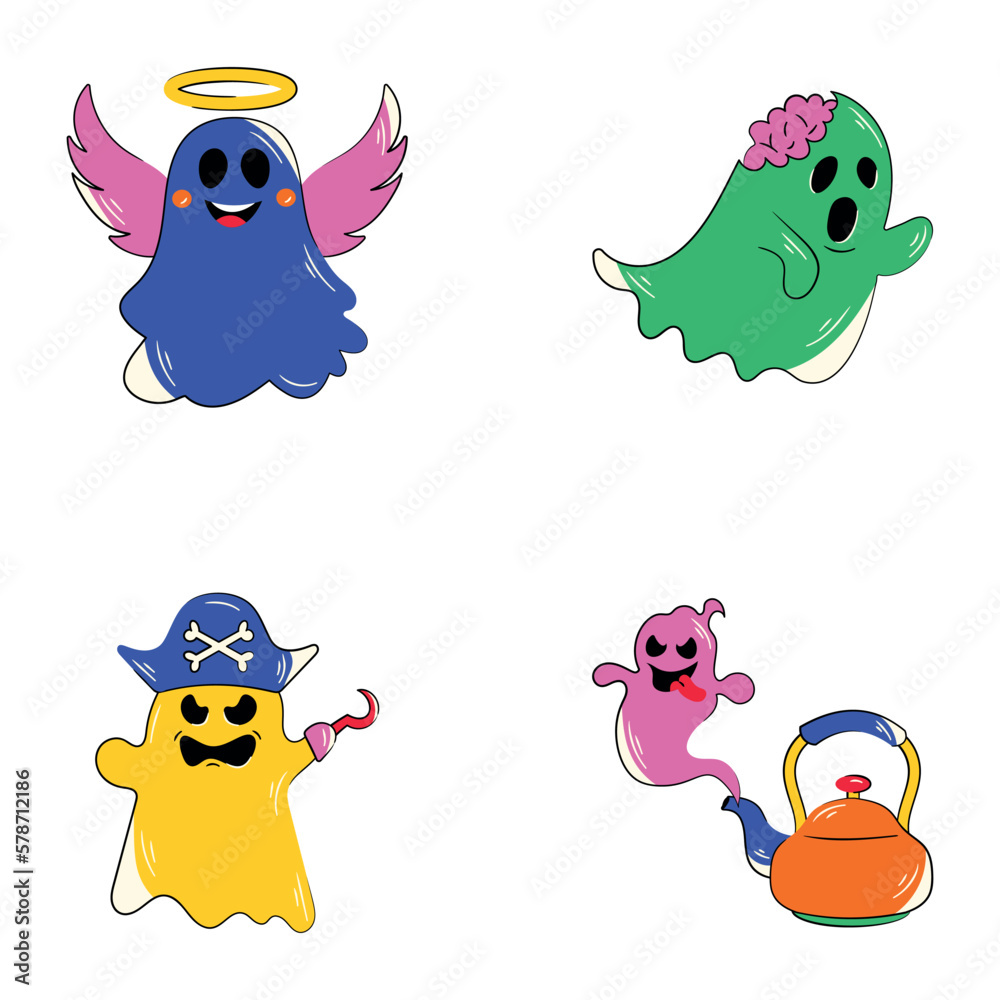 Naklejka premium Set of Colourful Spirits Flat Stickers