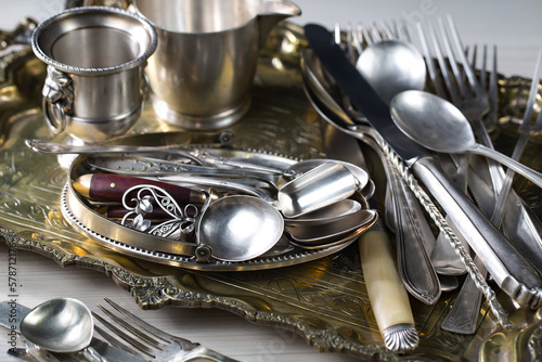 Silverware on an old background.