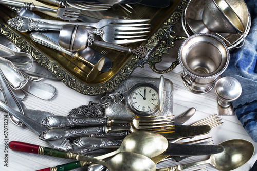 Silverware on an old background.