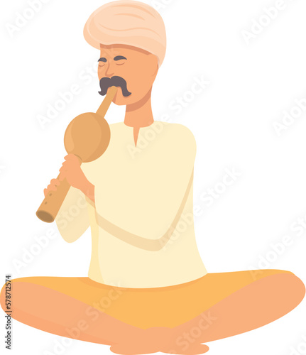 Hindu travel man icon cartoon vector. Snake charmer. Turban basket