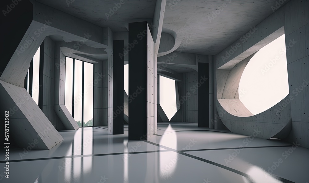 an empty room with a lot of windows and a floor. generative ai an empty room with a lot of windows and a floor. generative ai