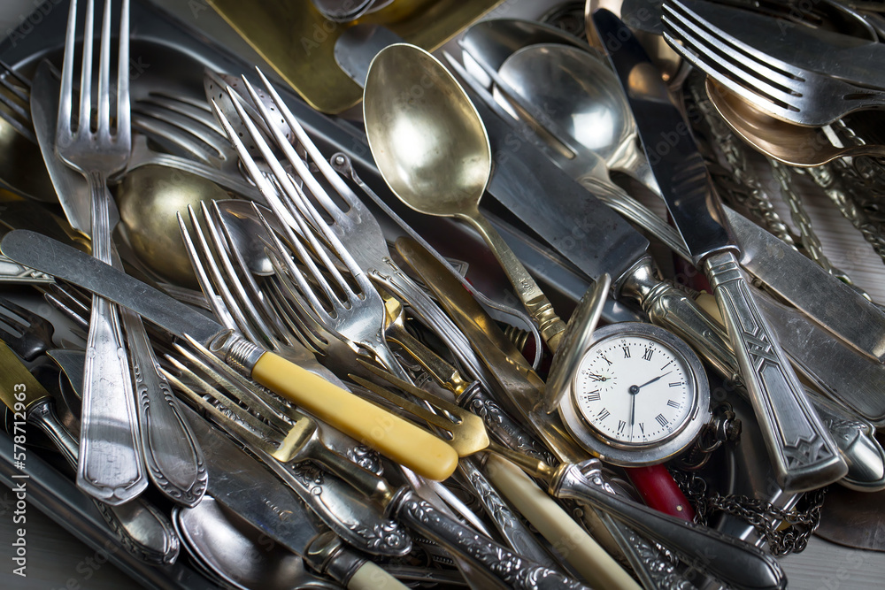 Silverware on an old background. Silverware on an old background.