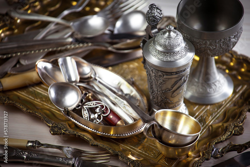 Silverware on an old background.