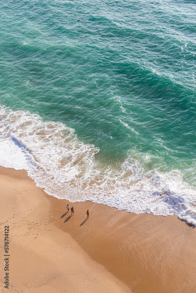 3 People  on the beach, Aerial  minimalist view