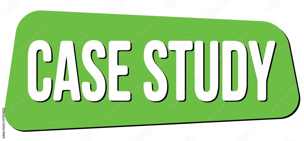 CASE STUDY text on green trapeze stamp sign.