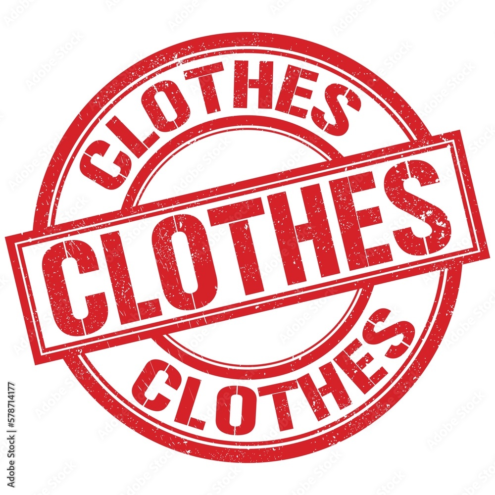 CLOTHES written word on red stamp sign CLOTHES written word on red stamp sign