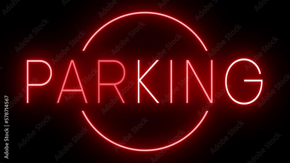 Flickering red retro style neon sign glowing against a black background Flickering red retro style neon sign glowing against a black background