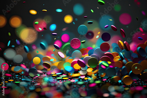 panorama background with colorful confetti with colorful bokeh, generative AI