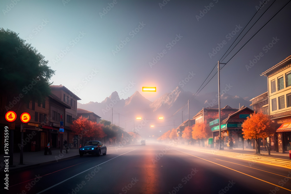 Obraz premium city illustration in night. Generative ai
