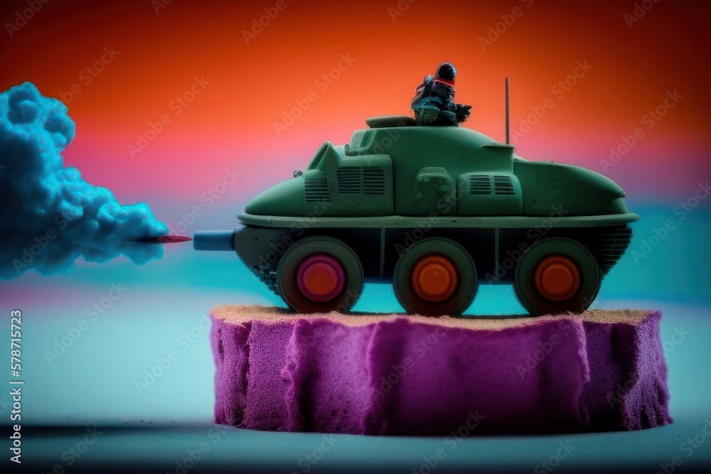 tank in the snow concept design dessert, generative ai