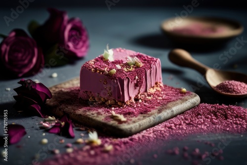 chocolate cake with rose petals concept design dessert, generative ai
