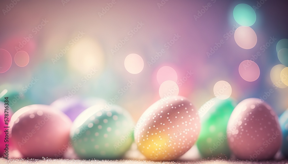 Easter Eggs Grouped Together with Shallow Depth of Field, Bokeh - Generative AI