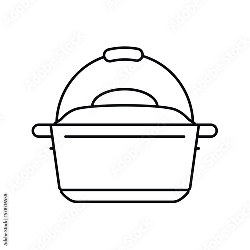 cast iron dutch oven kitchen cookware line icon vector illustration