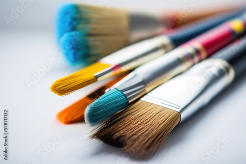 Colorful Paint Brushes with isolated white background. Created with Generative AI Technology