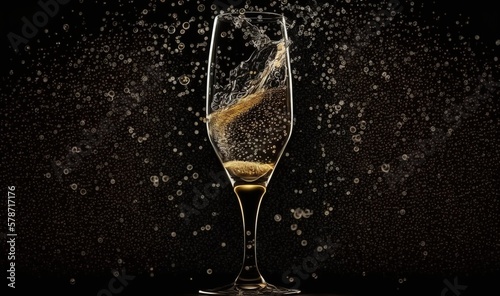  a glass of champagne with a splash of water on it.  generative ai
