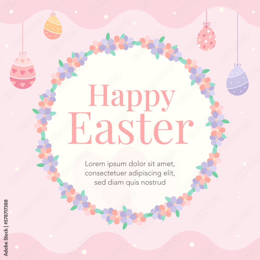 Happy Easter good friday spring season soft pink color theme greeting invitation banner. Decorative eggs pattern.
