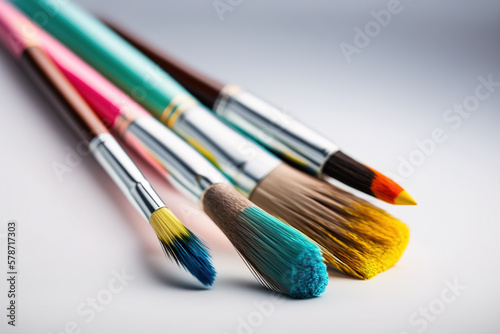 Colorful Paint Brushes with isolated white background. Created with Generative AI Technology