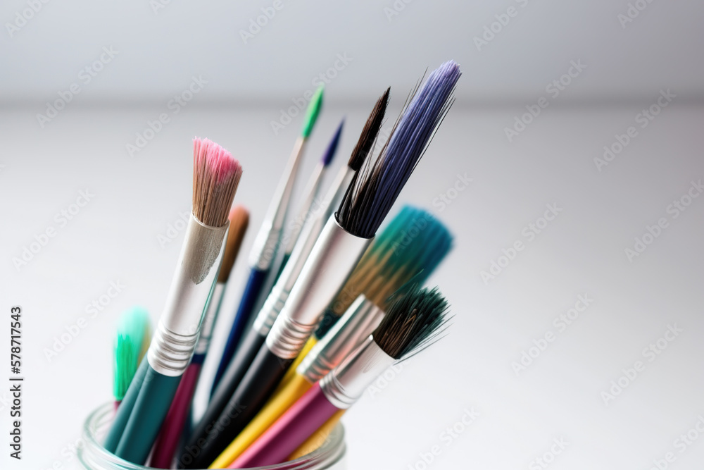 Colorful Paint Brushes with isolated white background. Created with Generative AI Technology Colorful Paint Brushes with isolated white background. Created with Generative AI Technology