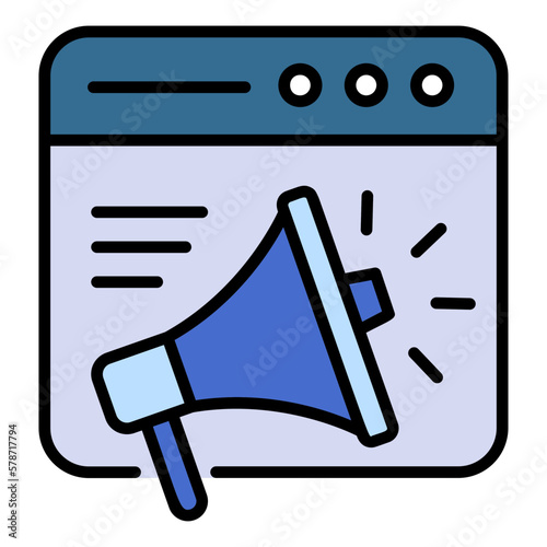 Internet Marketing campaign concept, Social Media Announcement Sign, Browser with Megaphone vector icon design, Cloud computing and Internet hosting services Symbol, 