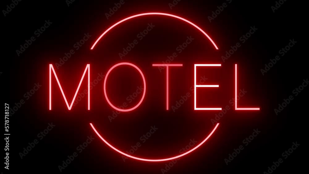 Flickering red retro style neon sign glowing against a black background Flickering red retro style neon sign glowing against a black background