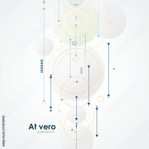 Vector points and lines connecting circles background. Geometric abstraction design with lines and points. Straight line and circles dynamics