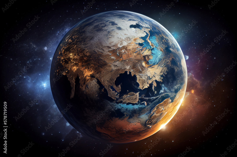 Fototapeta premium Planet Earth viewed from space. Realistic ilustration. Generative ai