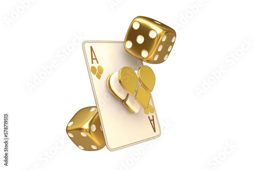 casino cards poker blackjack baccarat craps dice Black And Red Ace Symbols With Golden Metal 3d render 3d rendering illustration 