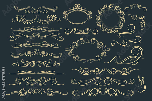 Vector luxury wedding line frame and ornate swirl dividers.