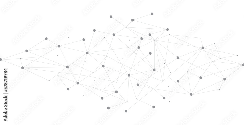 Grey network. Abstract connection on white background. Network technology background with dots and lines for desktop. Ai system background. Abstract data concept. Line background, network technology