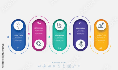 Colorful Infographic Oval Shape Labels With Icons And 5 Options or Steps For Business Concept.