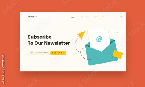 Subscribe To Our Newsletter Based Landing Page With Open Envelope.