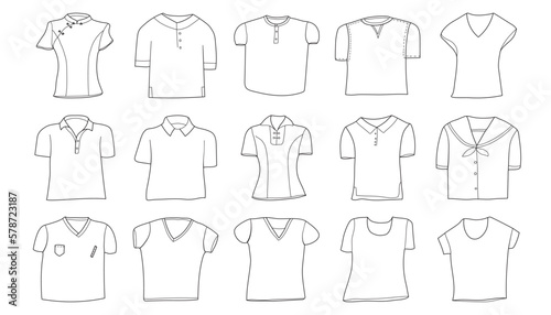 Hand drawn doodle set with Polo and button down shirt.