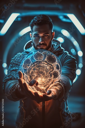 Fotografiet sci fi hero men wearing armor, Generative AI