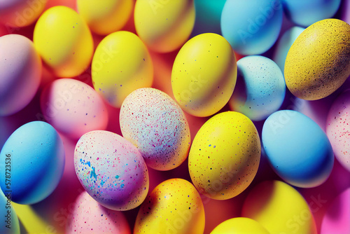 A bunch of colorful easter eggs are in a pile Generative ai