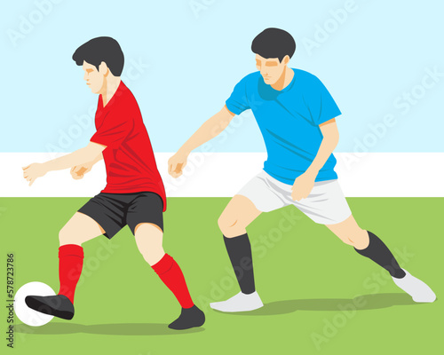 players football in action on green field
