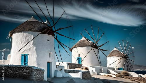 The windmills of Mykonos island - Generated by Generative AI