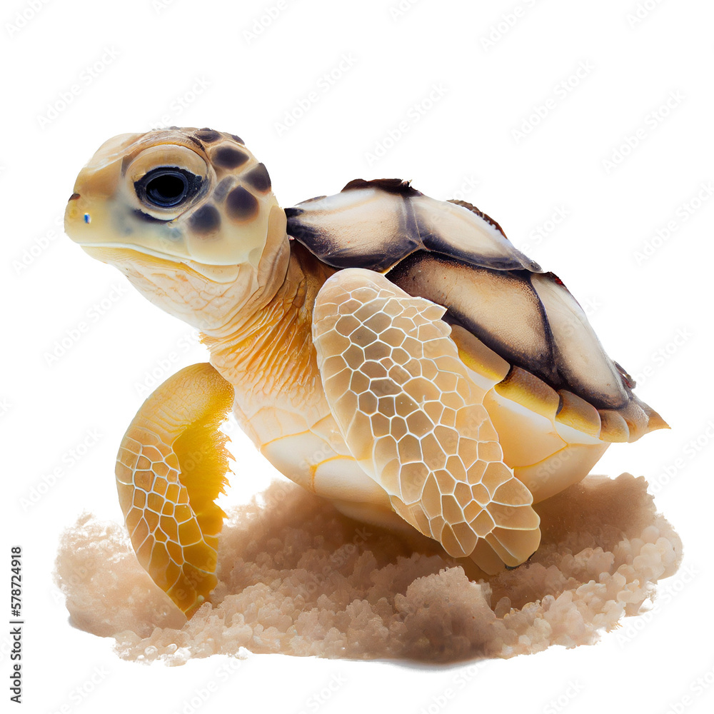 Baby sea turtles emerging from their egg shells on a transparent ...