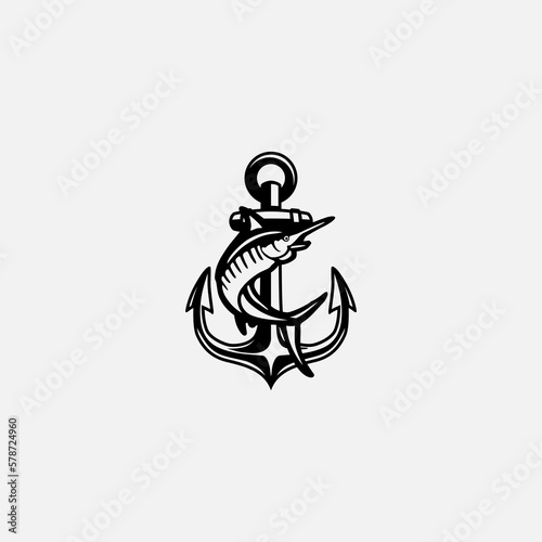 Anchor marlin fish tuna logo hand drawn