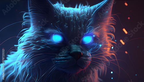 3D Neon Kitten with Plasma Eyes - Digital Art