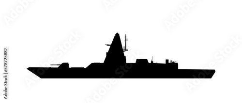 Warship black silhouette isolated on a white background. Naval ship.