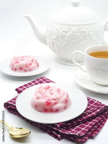 Cente Manis, Cantik Manis, or Jentik Manis. Traditional Indonesian Snack. ingredient hunkwe flour, sugar mixed with tapioca pearls. Selective focus. On white background 