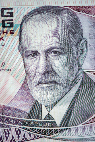 Sigmund Freud. Detailed image of the old 50 austrian schillings of 1986 photo