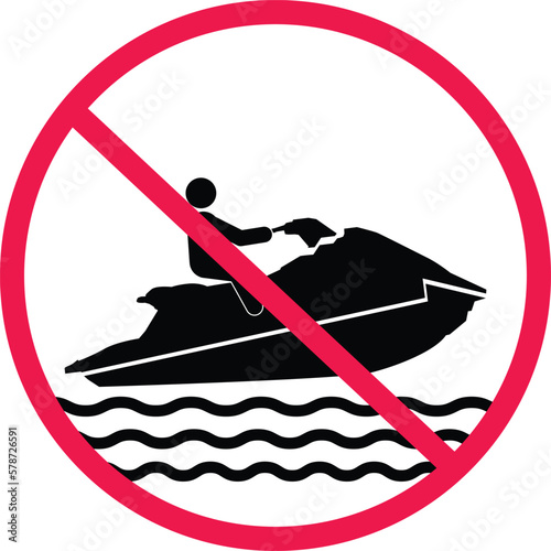 No jet skiing icon on white background. Jet Ski no ride sign. No jet ski symbol. flat style.