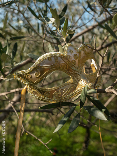 Venetian golden mask on the tree