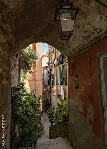 Traditional Italian architecture, colorful houses and narrow street in VERNAZZA, Italian Riviera, Cinque Terre, Liguria, Italy © Natalia