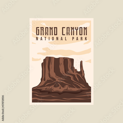 grand canyon national park minimalist vintage poster illustration template graphic design. canyon rock mountain banner for travel business with simple landscape view