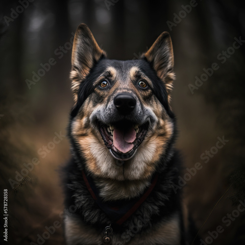 German Shepherd portrait cute healthy dog looking at camera happy. Generative ai. © The other house