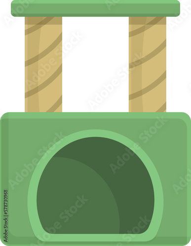Green cat post icon cartoon vector. Pet toy. House tower