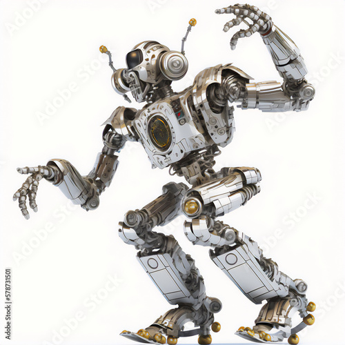 Multicolor illustration of a robot dancing