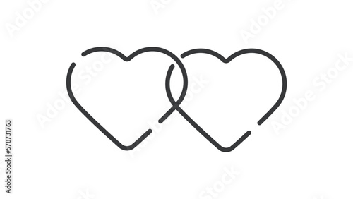 シンプルな2つのハートの線画アイコン - 恋愛･結婚･カップルのイメージ